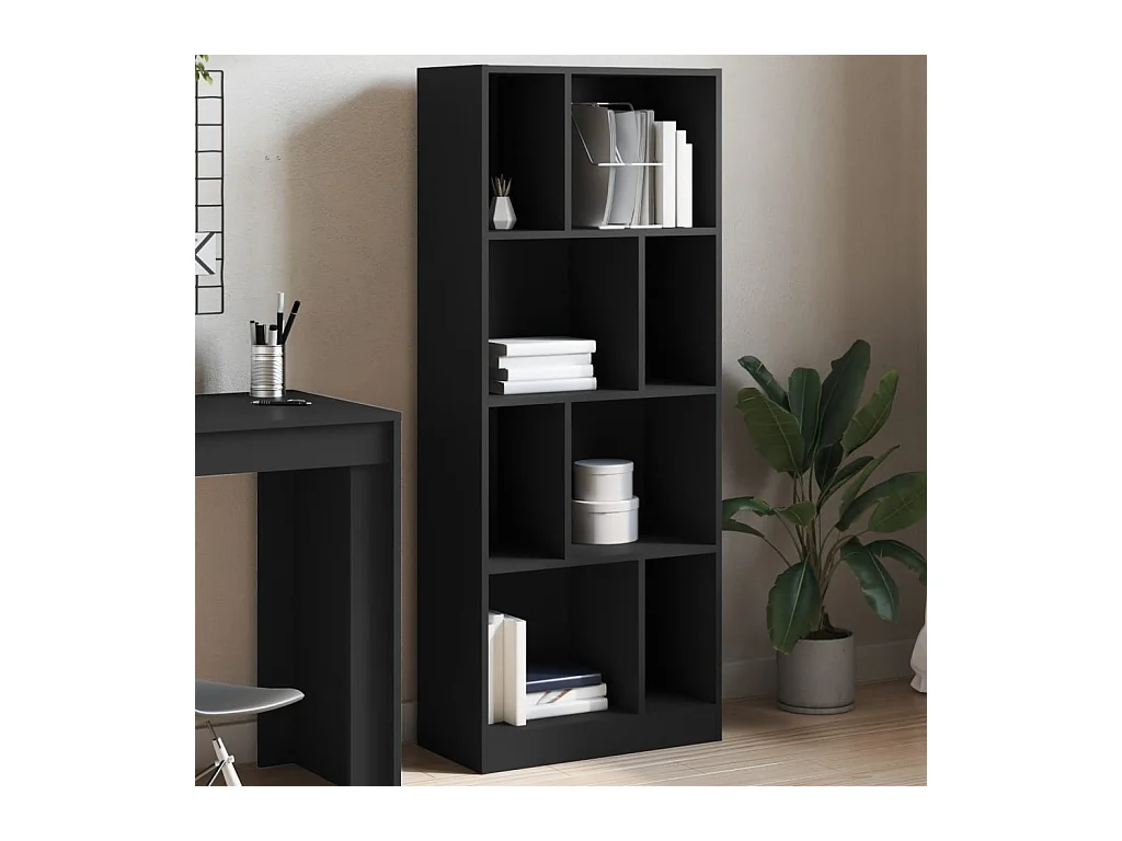 Libreria Nera 57x28,5x141 cm in Legno Multistrato