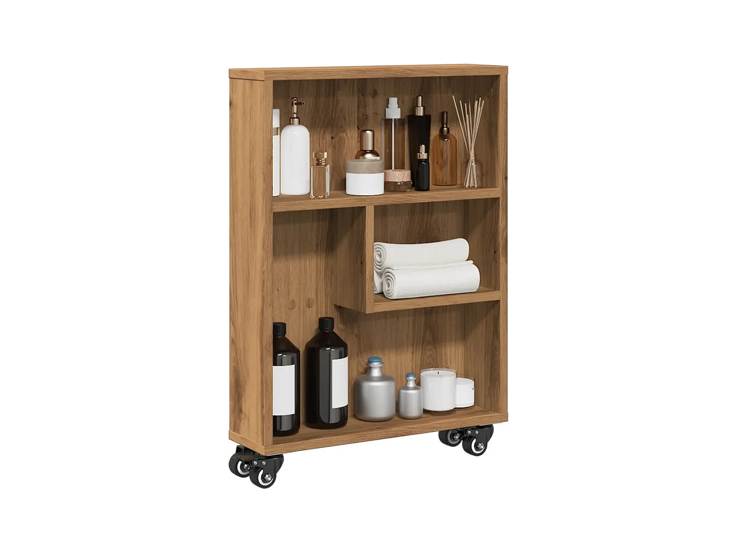 Opbergtrolley smal 48x13x68 cm bewerkt hout artisanaal eiken