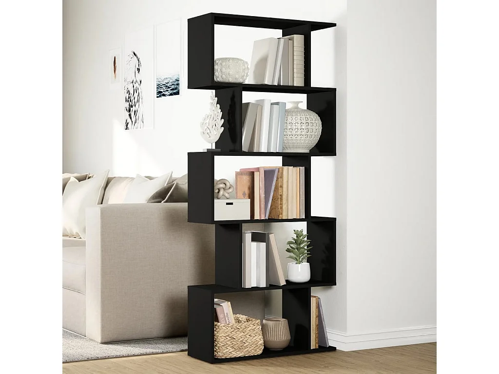 Étagère séparatrice de pièce à 5 niveaux noir 70x24x161 cm