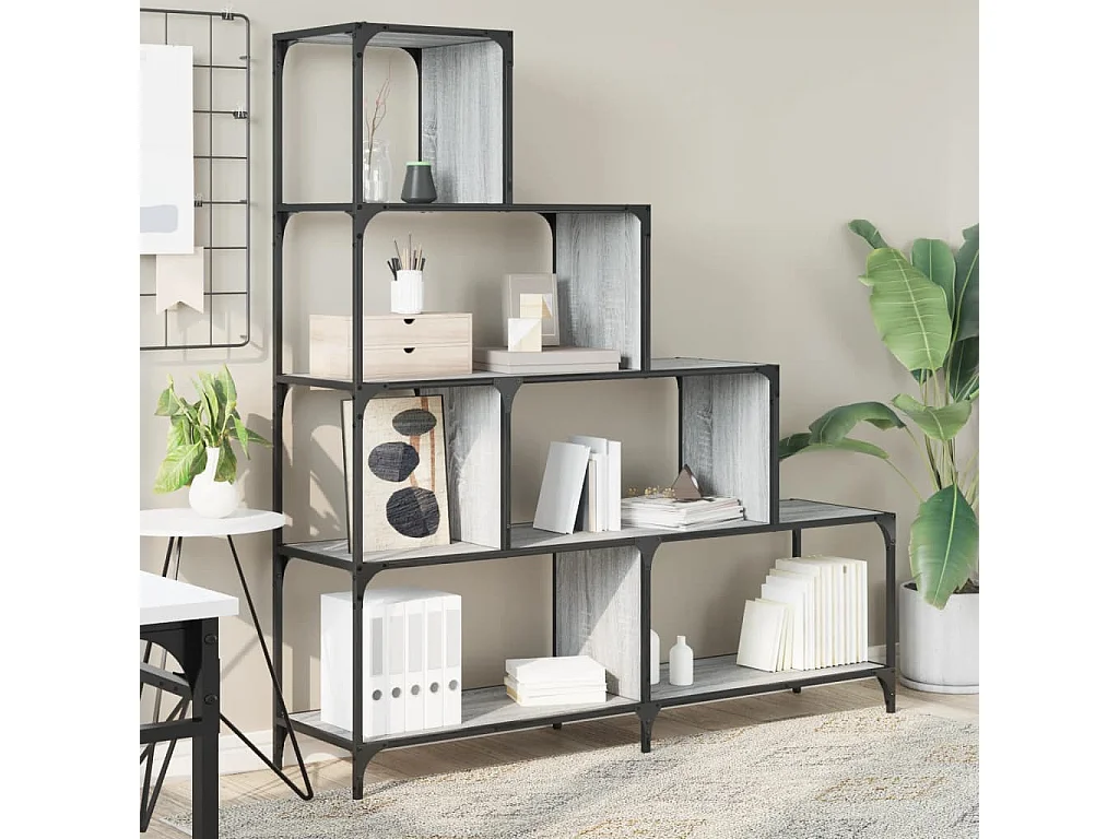 Librería con 4 peldaños madera gris Sonoma 139x33,5x149 cm