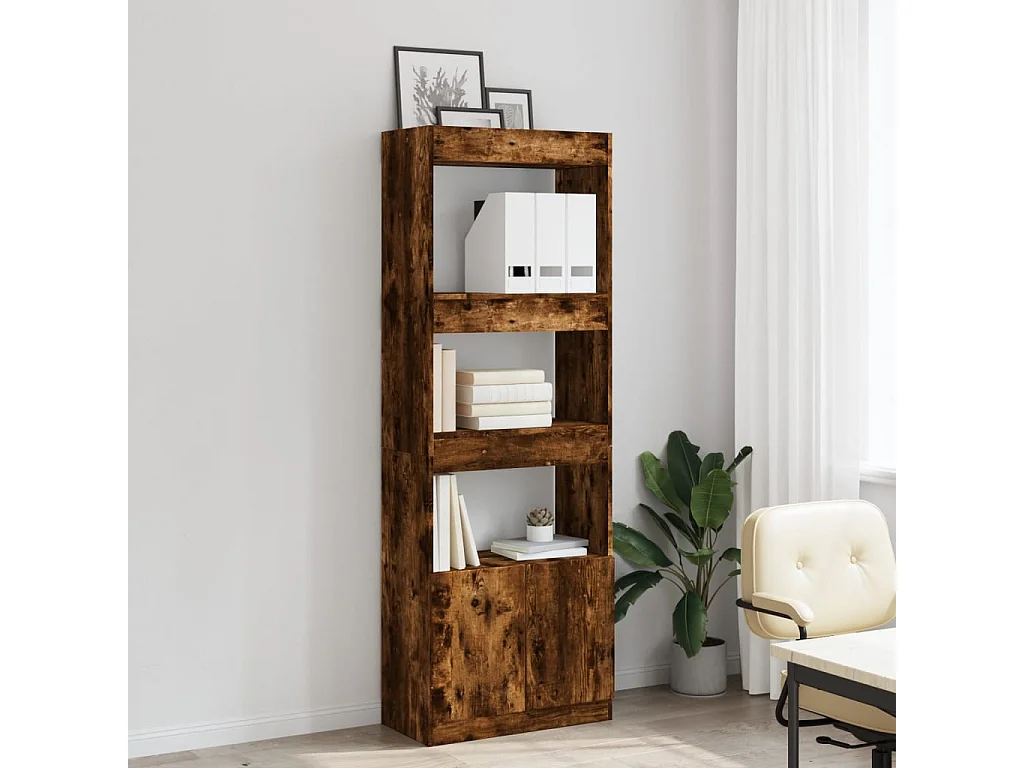 Buffet haut 63x33x180 cm chêne fumé bois d'ingénierie