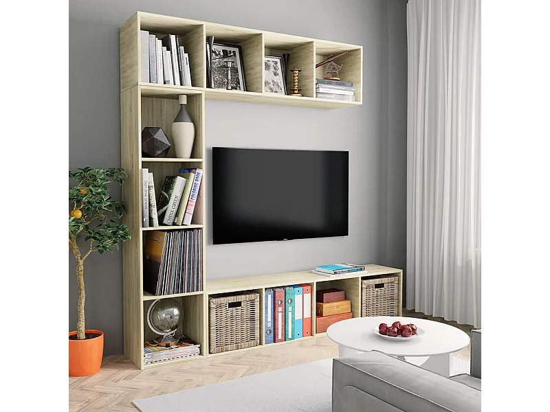 3-tlg. Bücher-/TV-Schrank Set Sonoma-Eiche 1180x30x180 cm