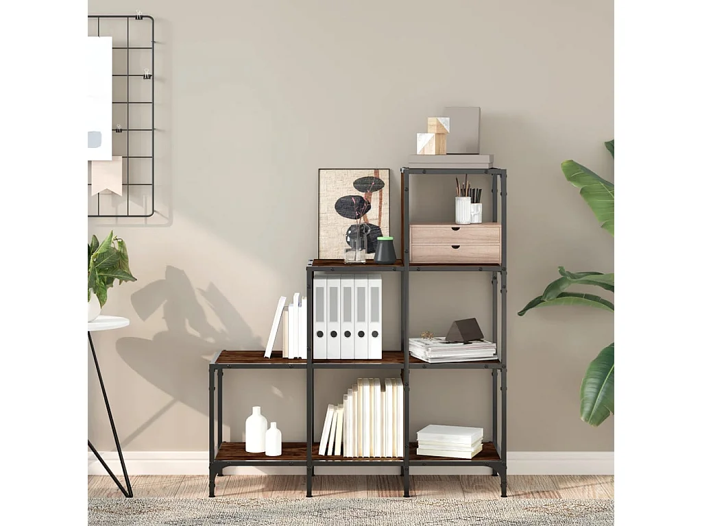 Bibliothèque chêne fumé 92x30x102 cm bois d'ingénierie et métal