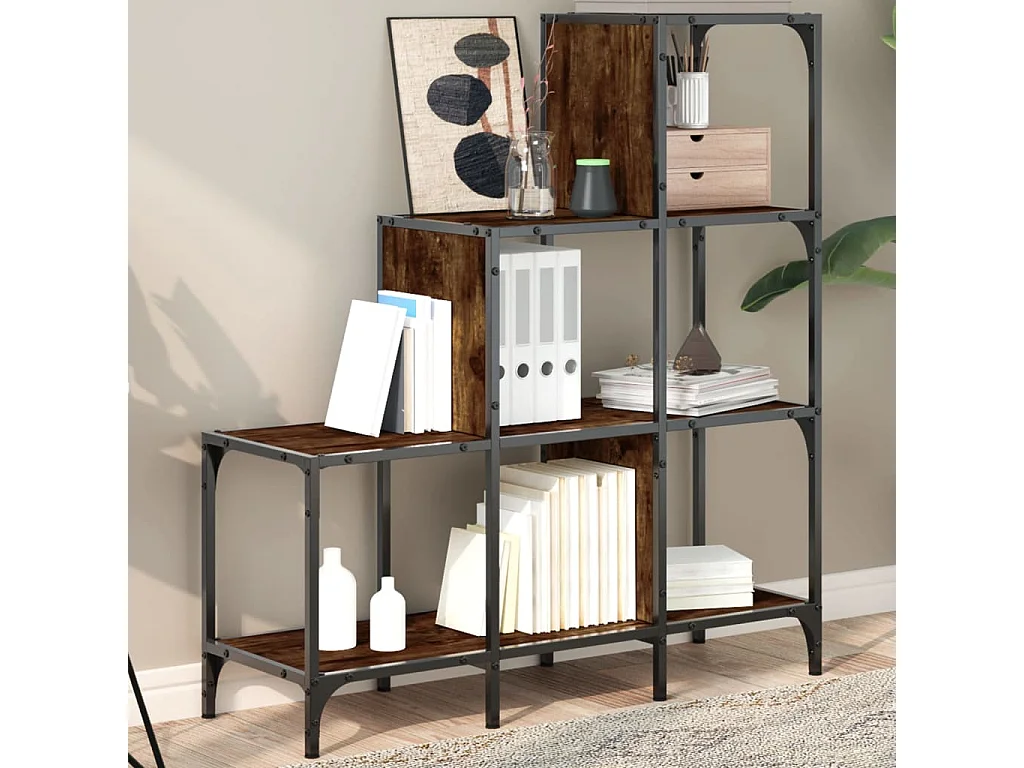 Bibliothèque chêne fumé 92x30x102 cm bois d'ingénierie et métal