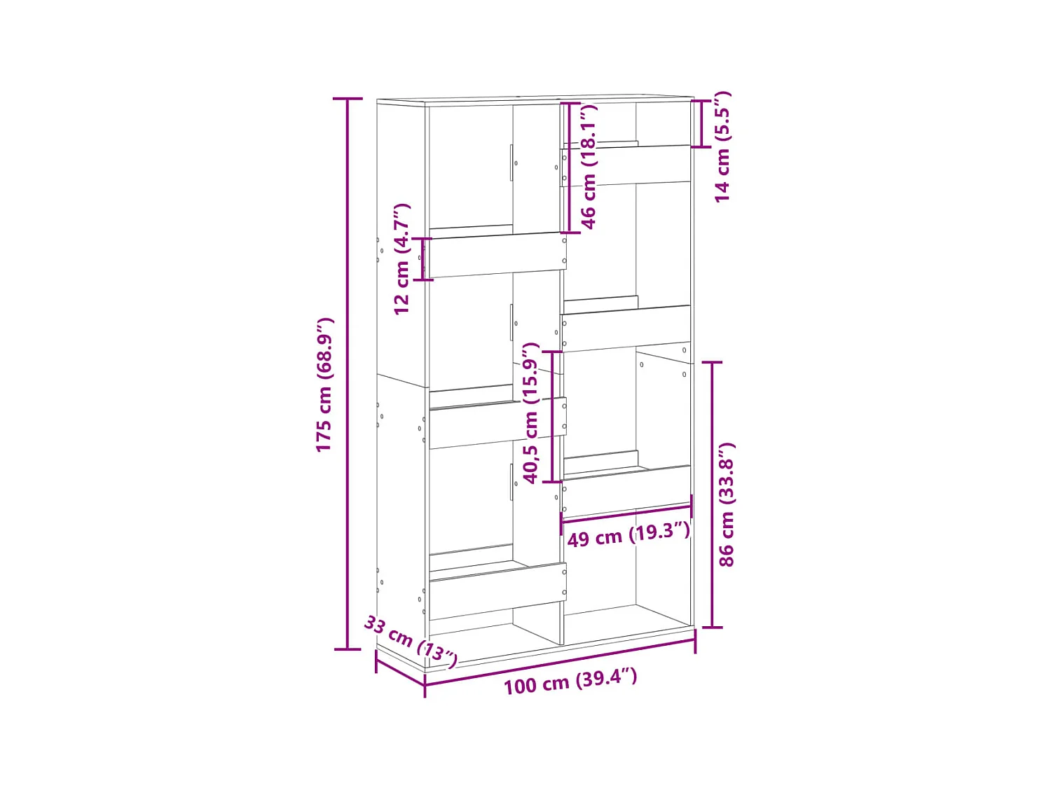 Libreria Nera 100x33x175 cm in Legno Multistrato