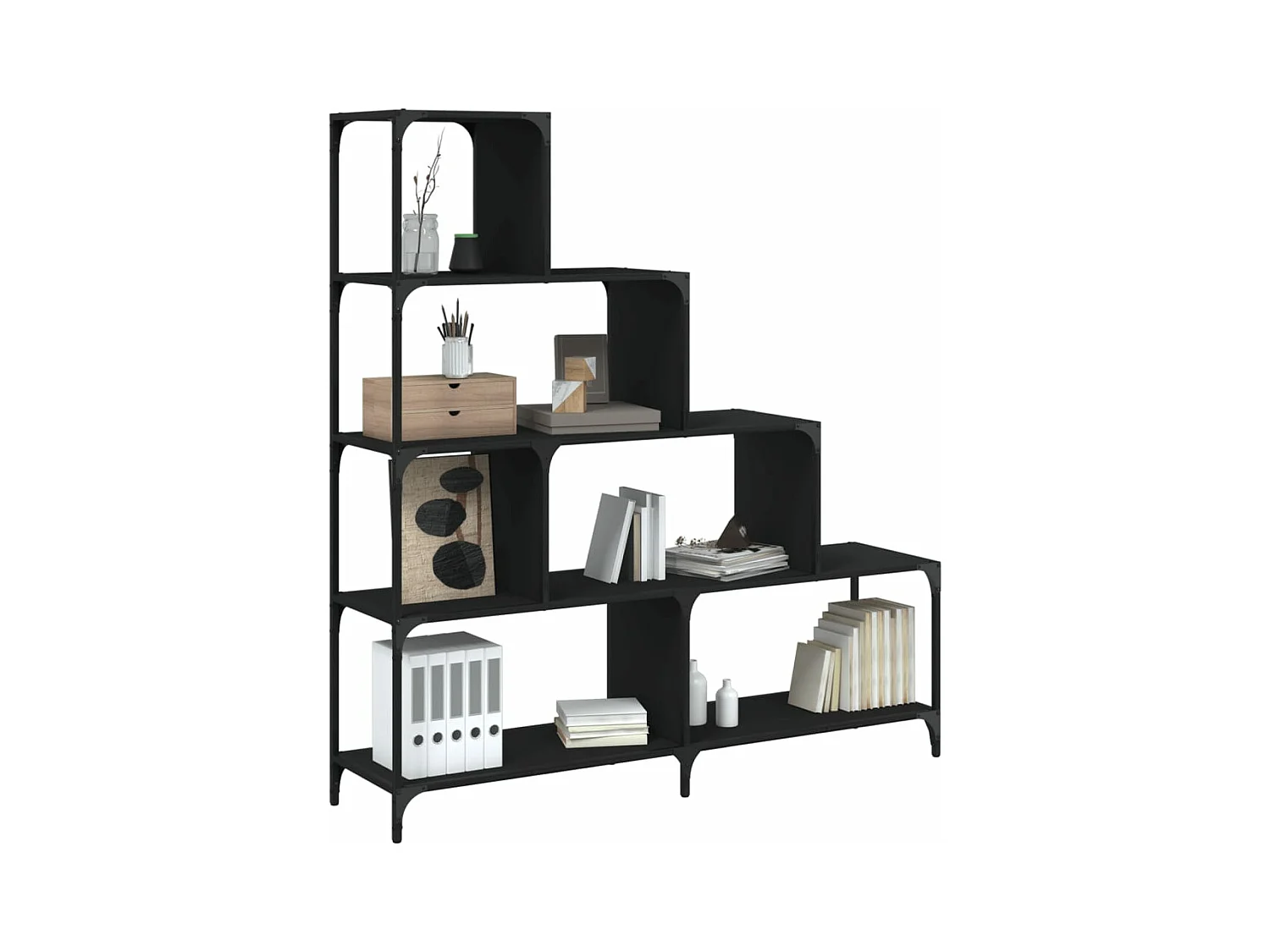 Libreria a 4 Gradini Nera 139x33,5x149 cm in Legno Multistrato