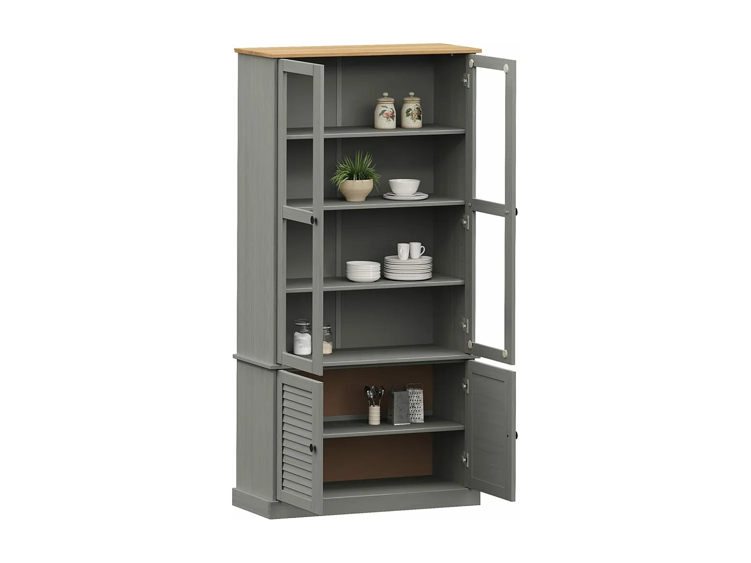 Vitrine en verre VIGO gris 85x35x170 cm bois massif de pin