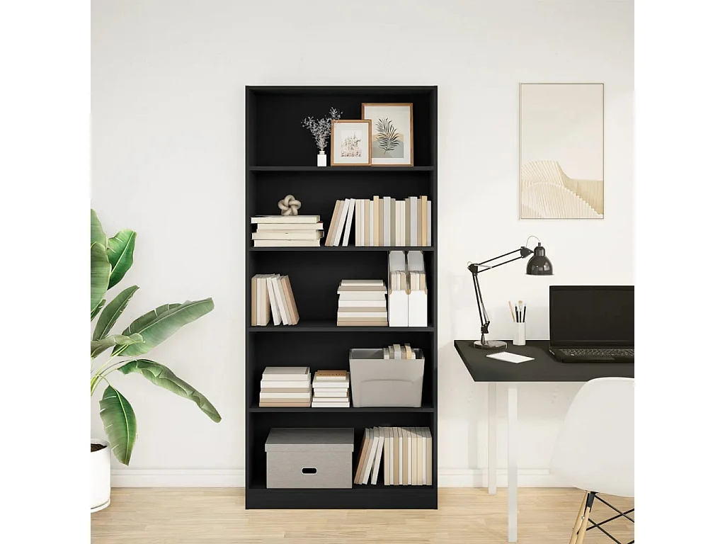 Estantería madera de ingeniería negro 80x24x176 cm