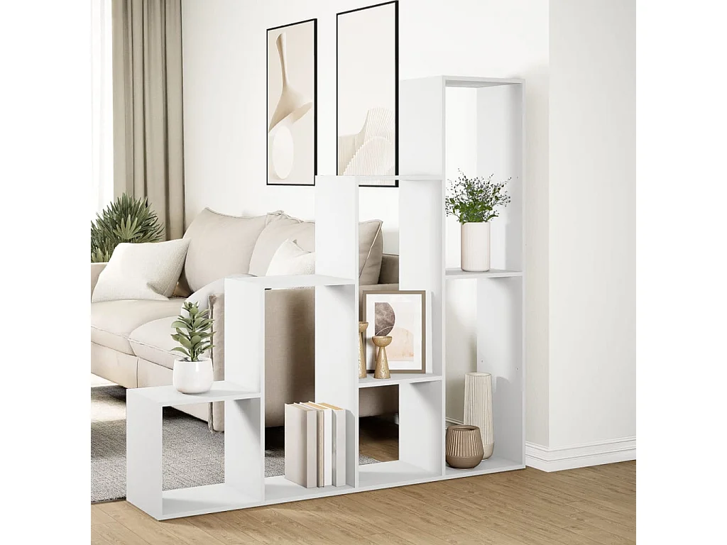 Étagère séparatrice de pièce à 4 niveaux blanc 143,5x29x143,5cm