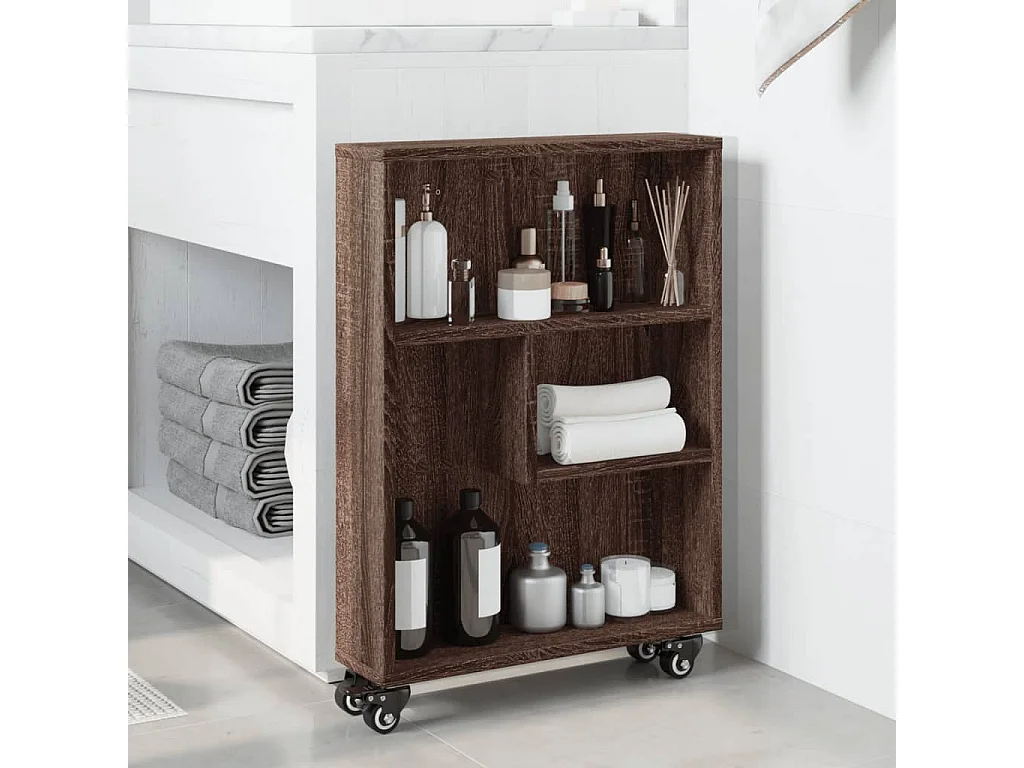 Carrello Stretto Marrone Rovere 48x13x68 cm in Truciolato
