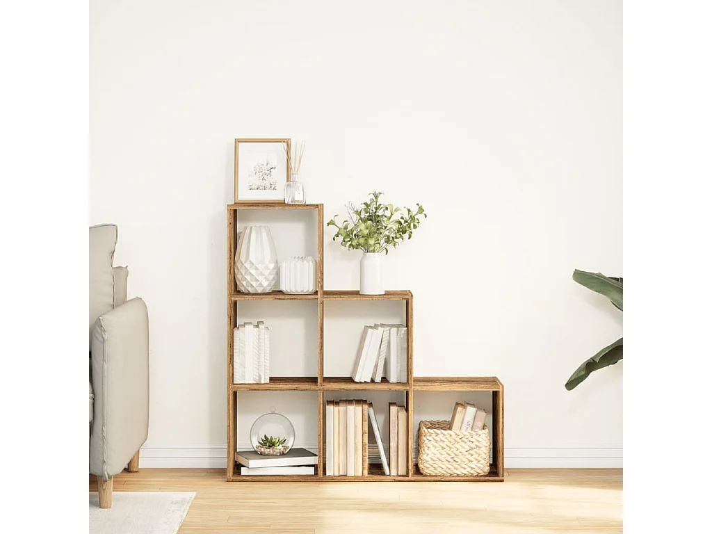 Étagère séparatrice de pièce à 3 niveaux vieux bois 99x29x99 cm