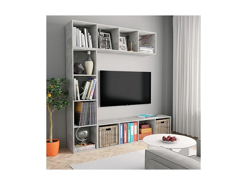 Jeu de bibliothèque/meuble TV 3 pcs Gris béton 180x30x180 cm