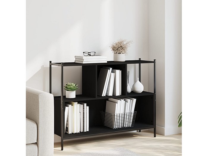 Libreria 125x150h cm effetto legno e struttura in acciaio nero - Duke