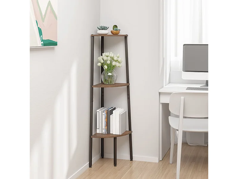 Estantería esquina 3 pisos marrón oscuro negro 45,5x31,5x120 cm