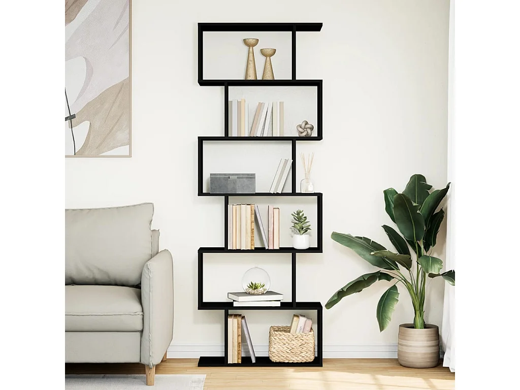 Libreria Divisorio 6 Ripiani Nera 70x24x193 cm in Truciolato