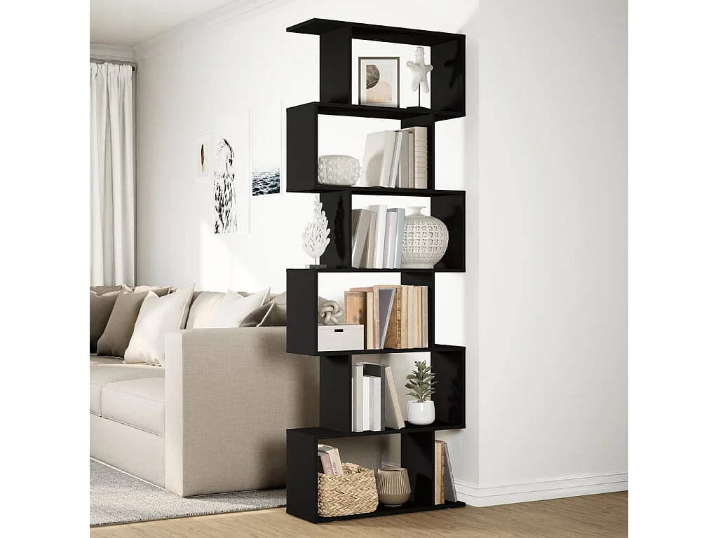 Libreria Divisorio 6 Ripiani Nera 70x24x193 cm in Truciolato
