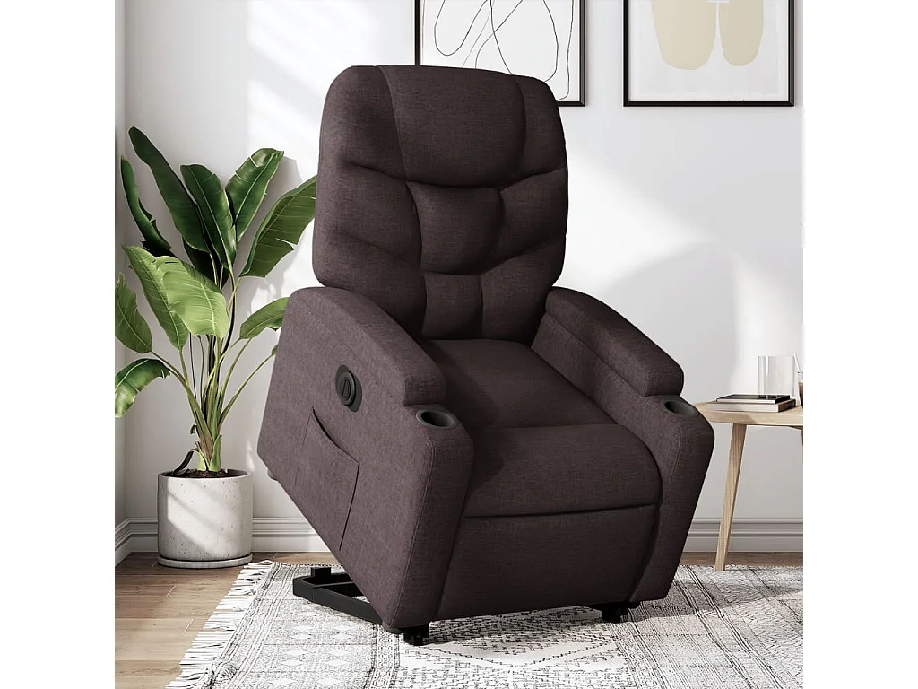 Sillón eléctrico reclinable elevable de tela marrón oscuro