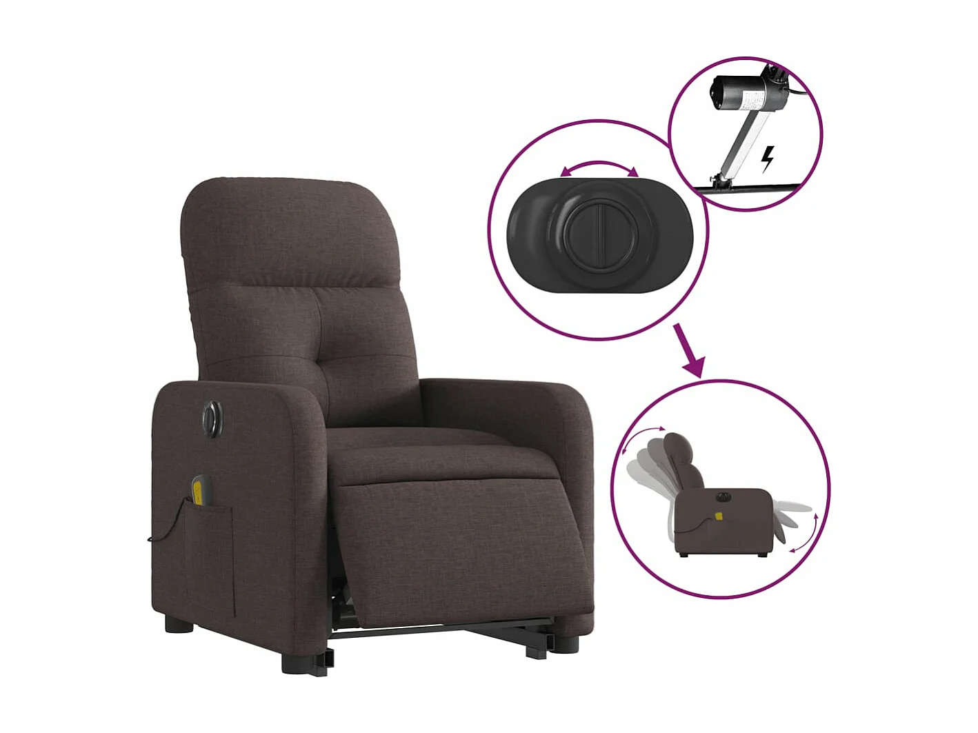 Fauteuil inclinable de massage électrique Marron foncé Tissu