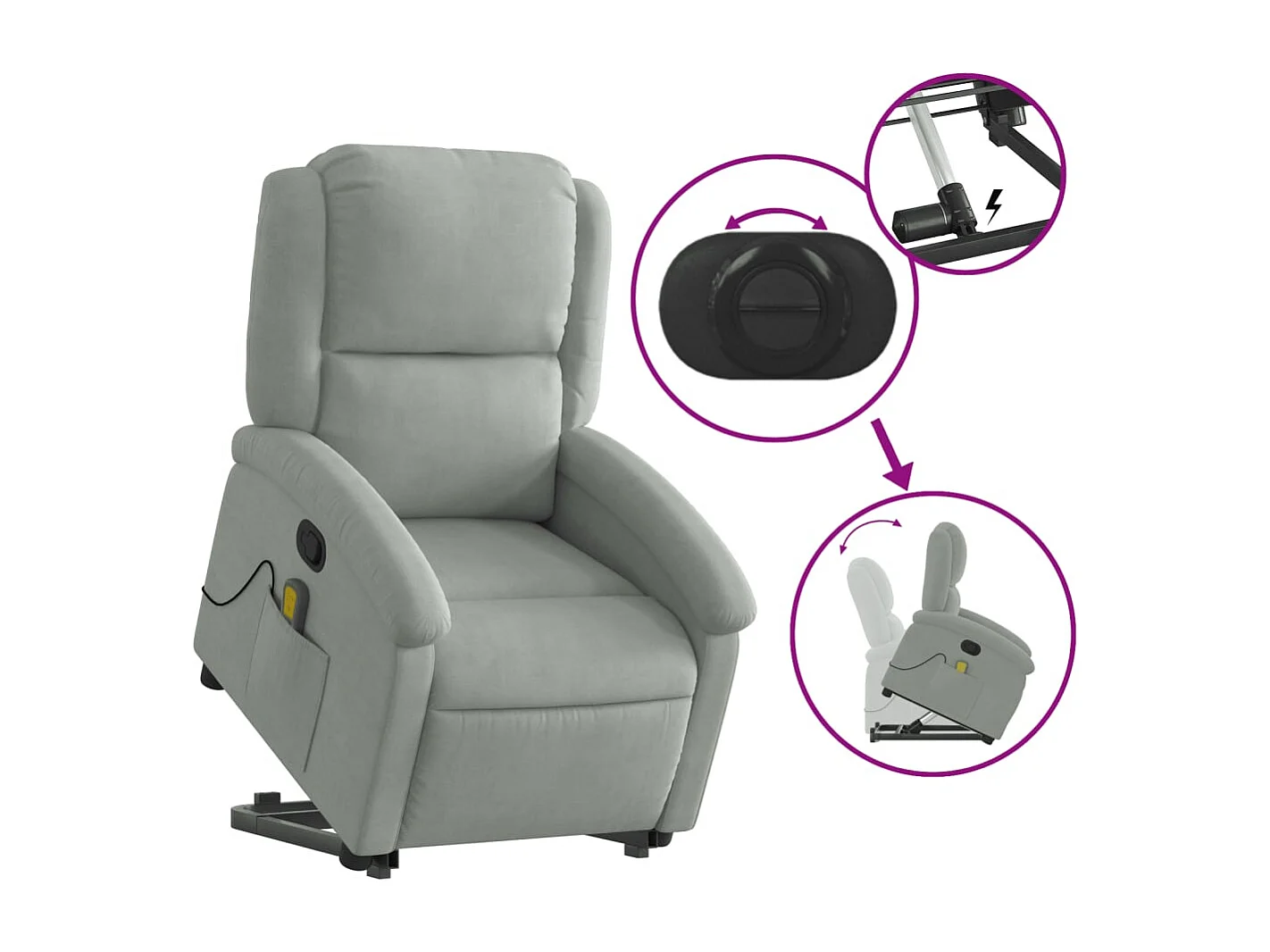 Fauteuil de massage inclinable Gris clair Velours