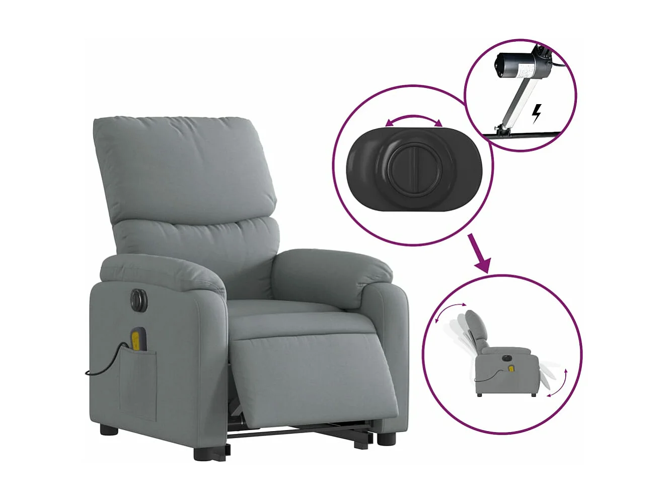 Fauteuil inclinable de massage électrique Gris clair Tissu
