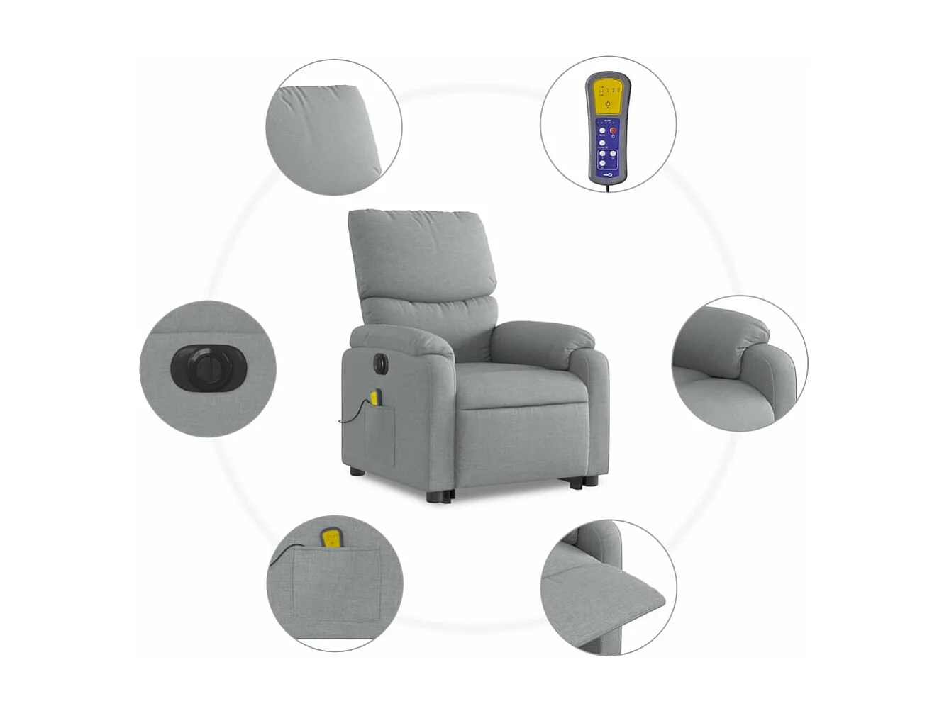 Fauteuil inclinable de massage électrique Gris clair Tissu