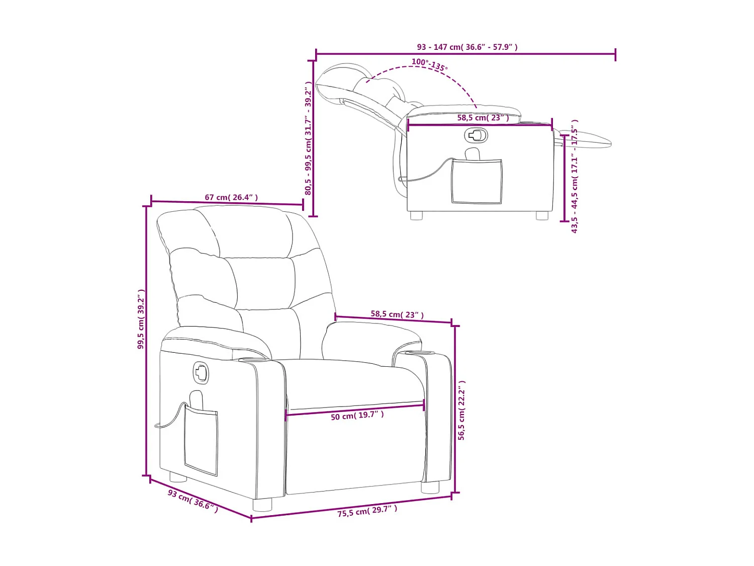 Fauteuil de massage inclinable Noir Tissu