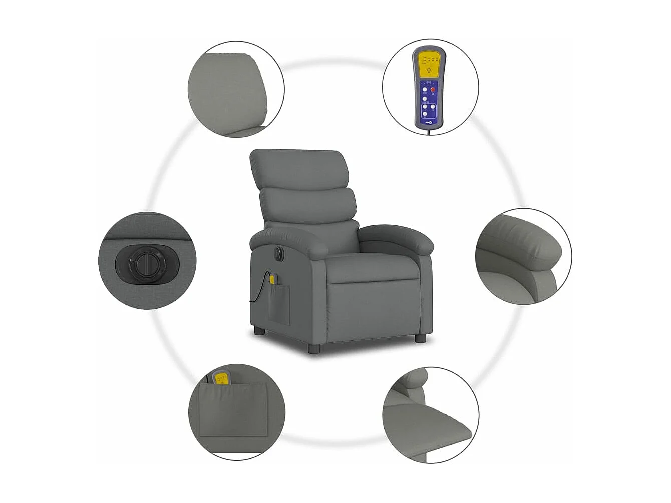 Fauteuil inclinable de massage électrique gris foncé tissu