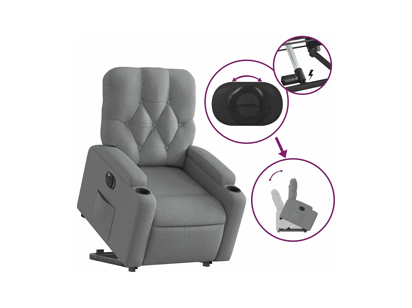 Fauteuil inclinable électrique gris clair tissu