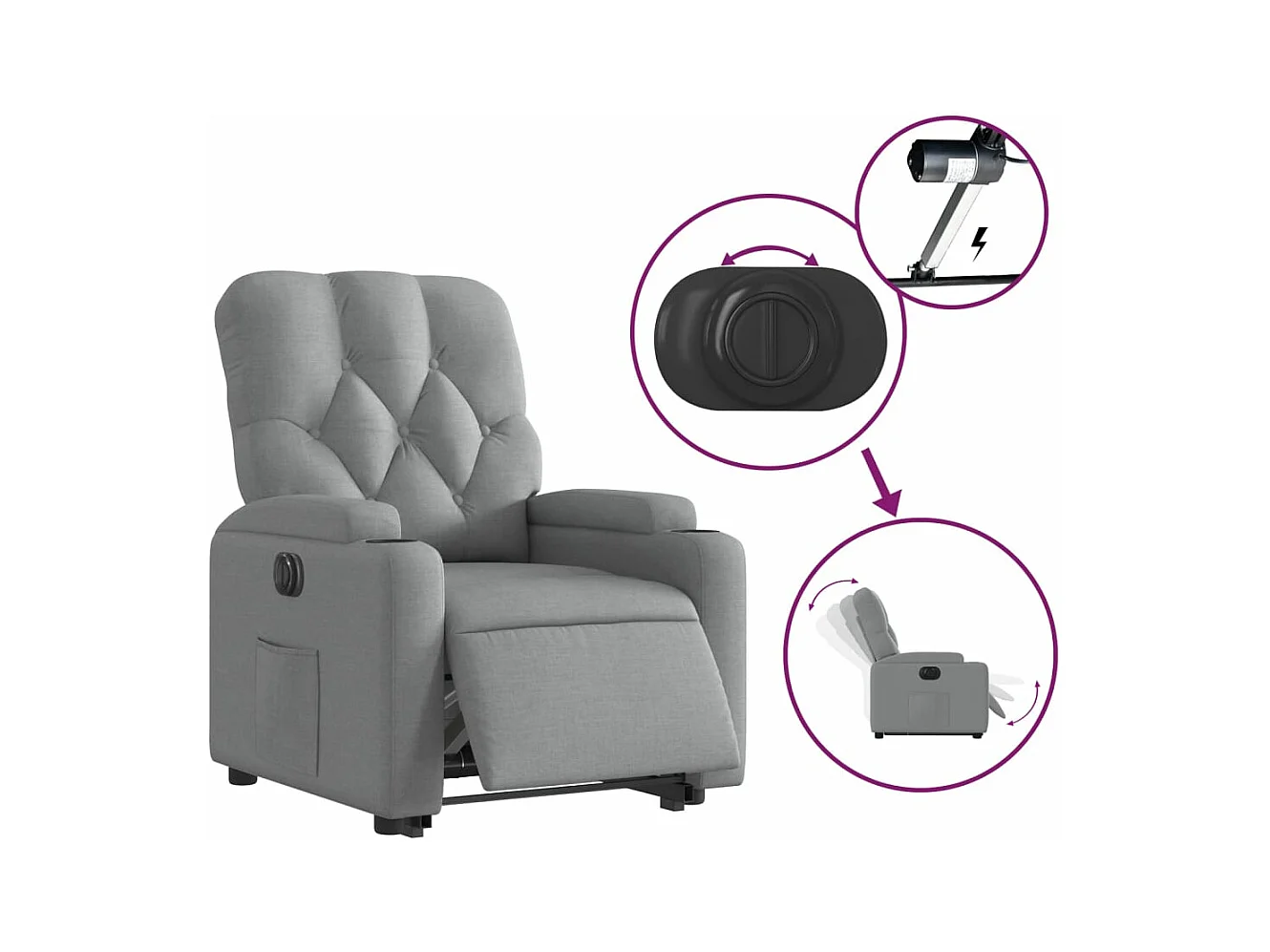 Fauteuil inclinable électrique gris clair tissu