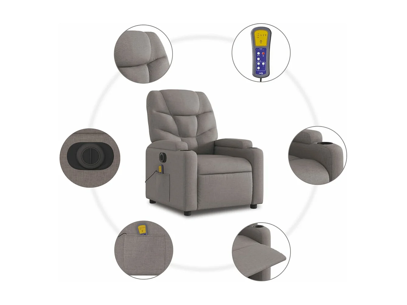 Fauteuil de massage inclinable électrique Taupe Tissu