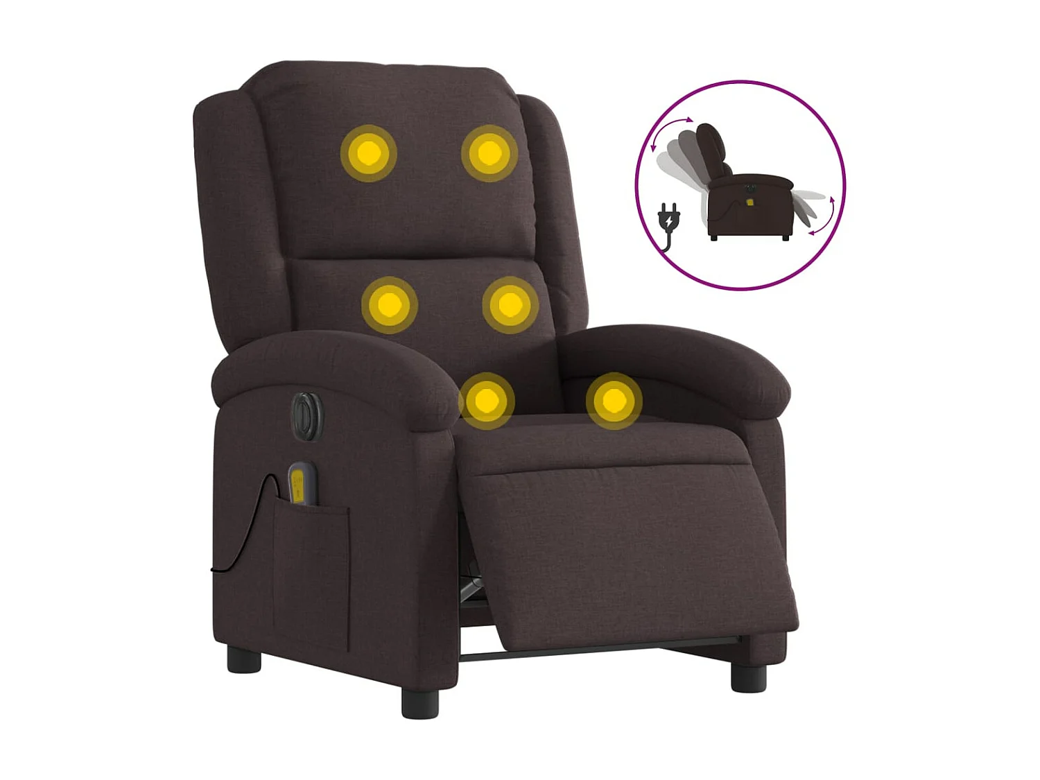 Fauteuil de massage inclinable électrique Marron foncé Tissu