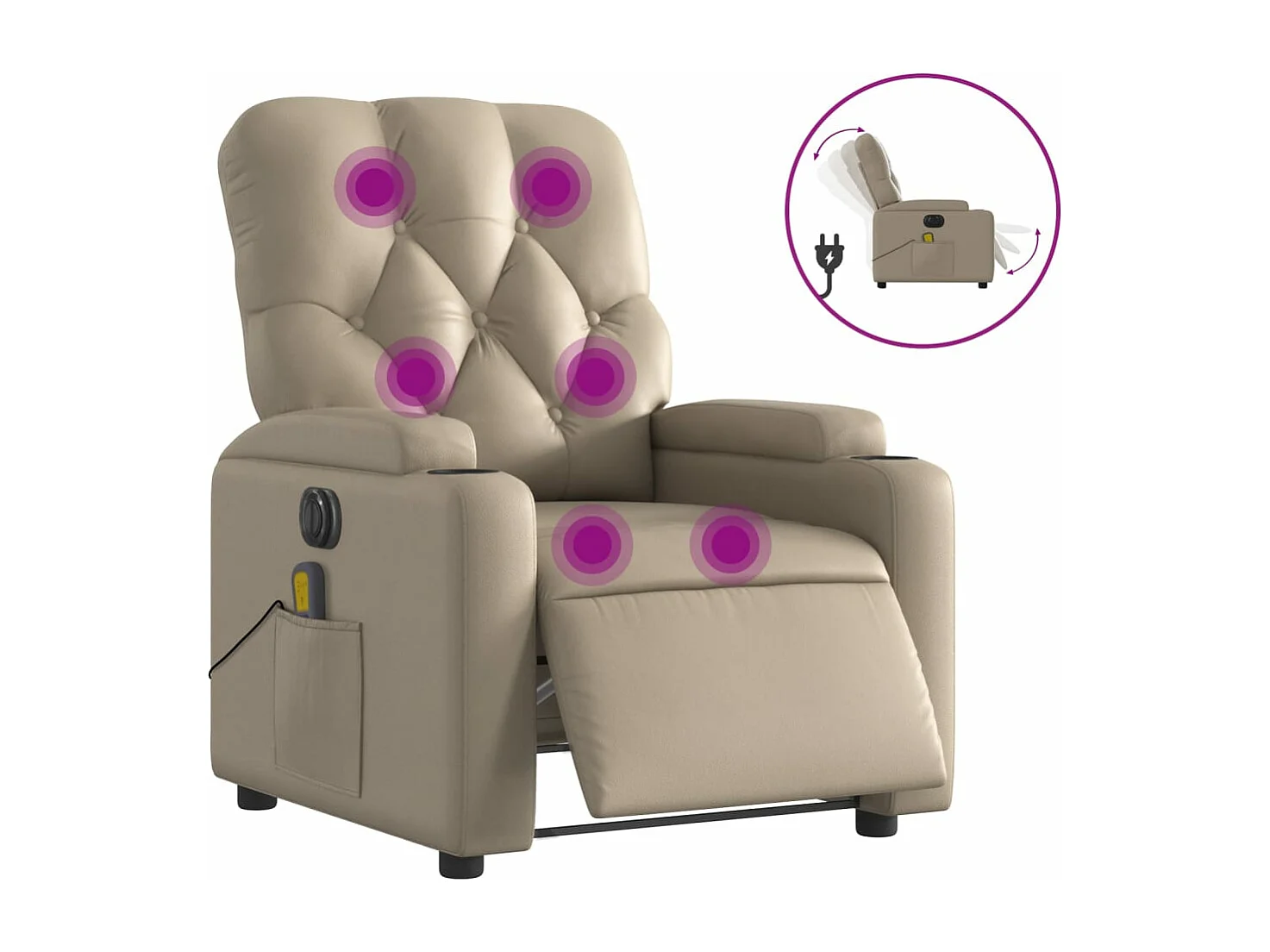 Sillón reclinable de masaje eléctrico cuero sintético capuchino
