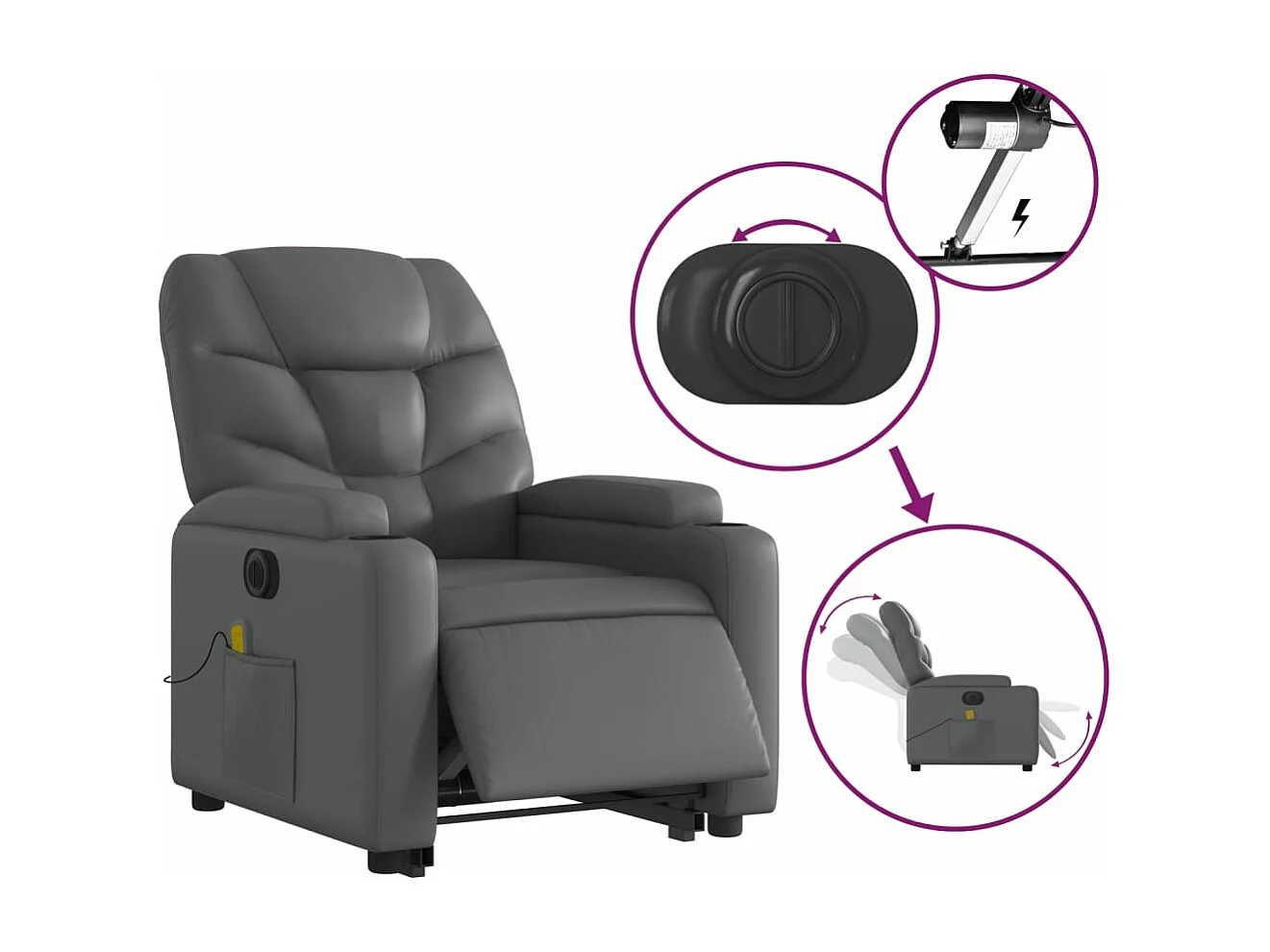 Fauteuil inclinable de massage électrique gris similicuir