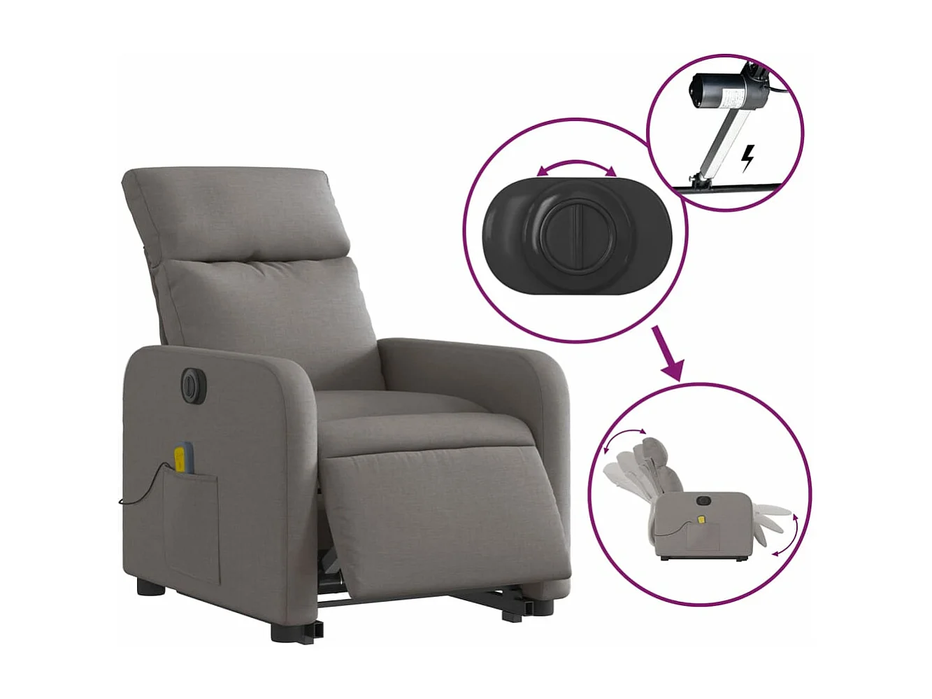 Fauteuil inclinable de massage électrique Taupe Tissu