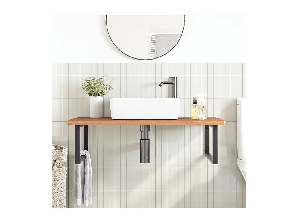 Ripiano a Parete per Lavabo in Acciaio e Massello di Faggio