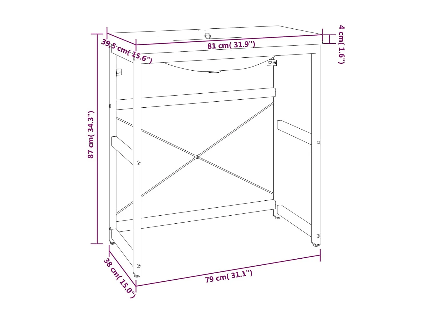 Cadre de lavabo de salle de bain vasque à encastrer Blanc Fer