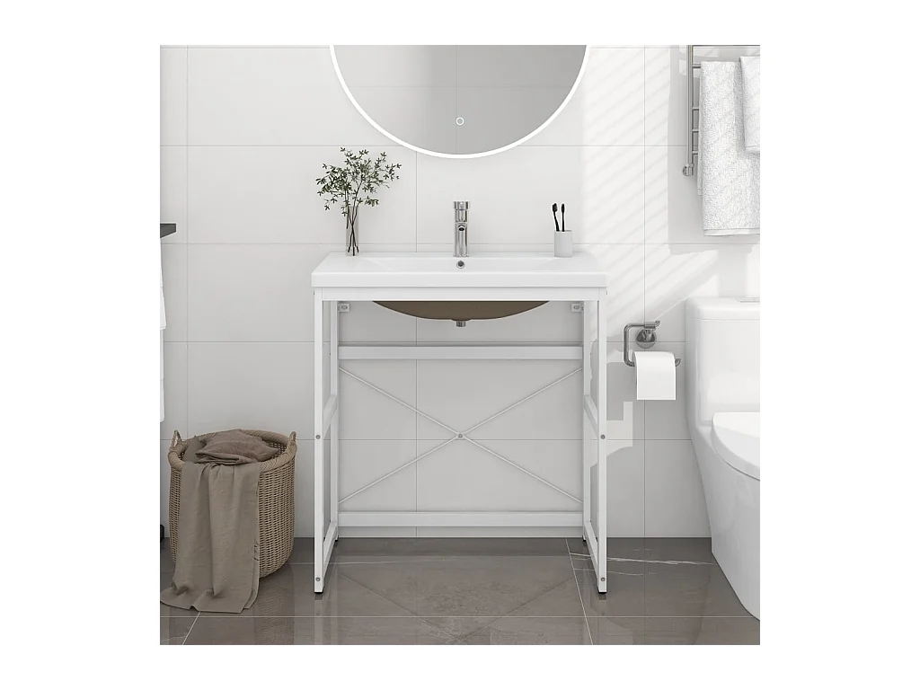 Telaio per Lavabo da Bagno con Lavabo Integrato Bianco in Ferro