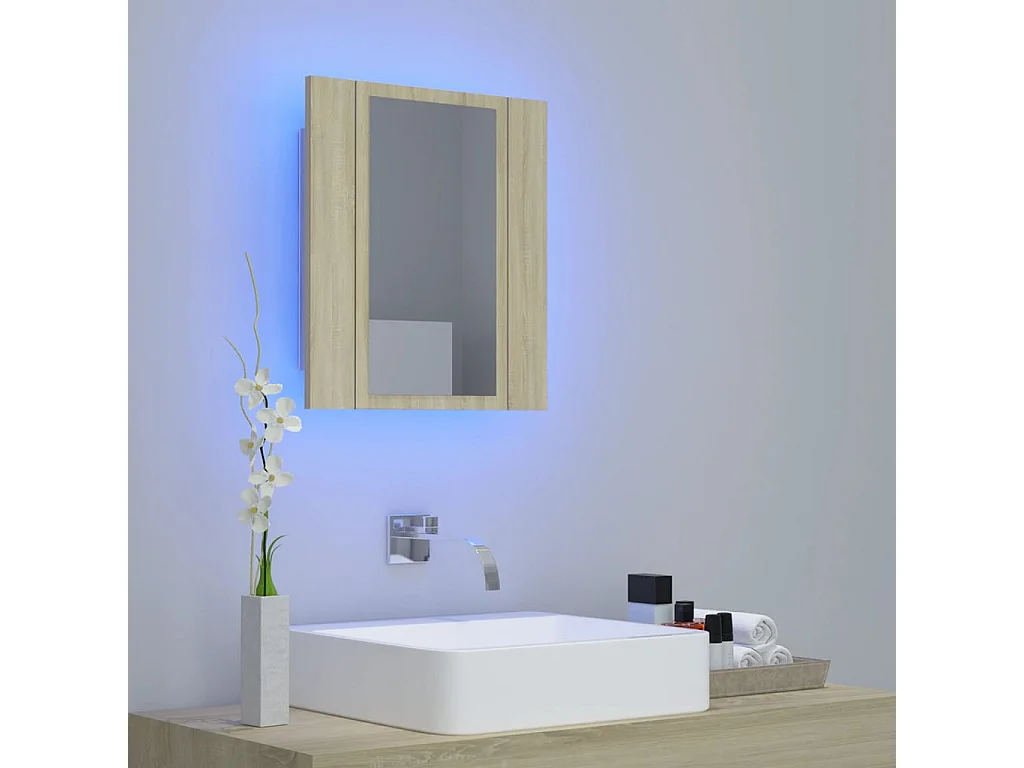 Armario espejo de baño LED acrílico roble Sonoma 40x12x45 cm