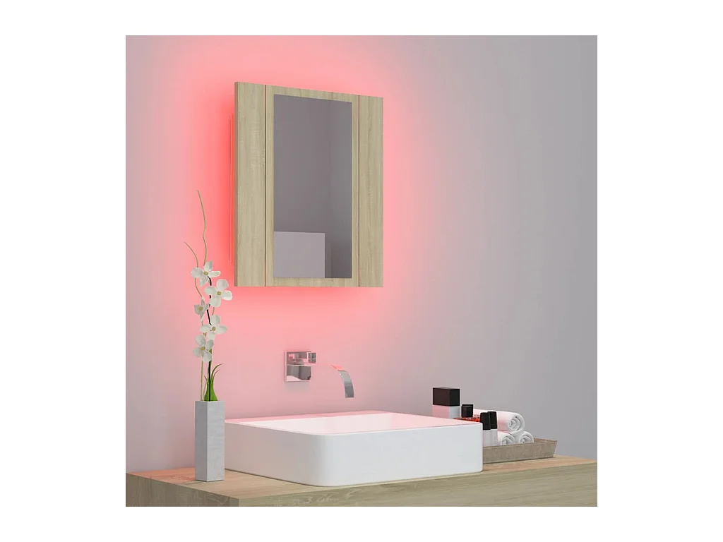 Armario espejo de baño LED acrílico roble Sonoma 40x12x45 cm