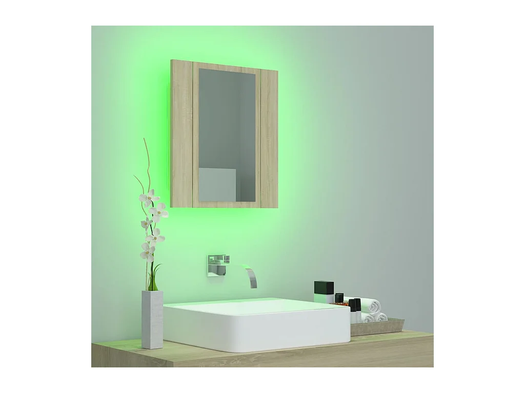 Armario espejo de baño LED acrílico roble Sonoma 40x12x45 cm