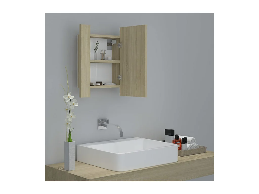 Armario espejo de baño LED acrílico roble Sonoma 40x12x45 cm