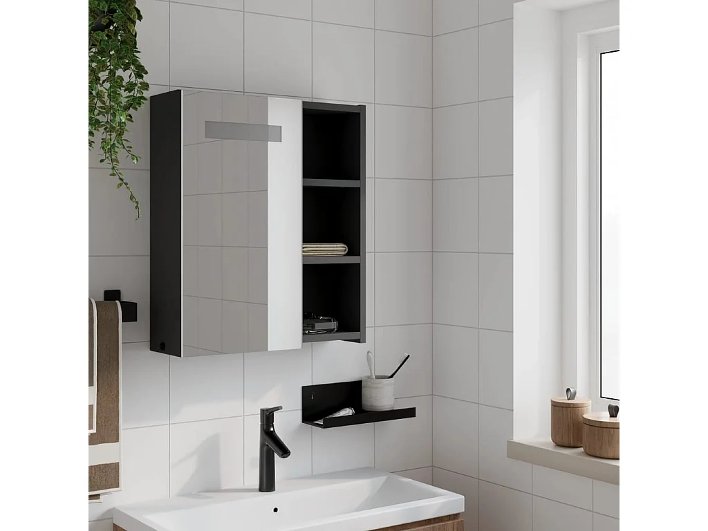Armoire de salle de bain à miroir avec LED noir 45x13x52 cm