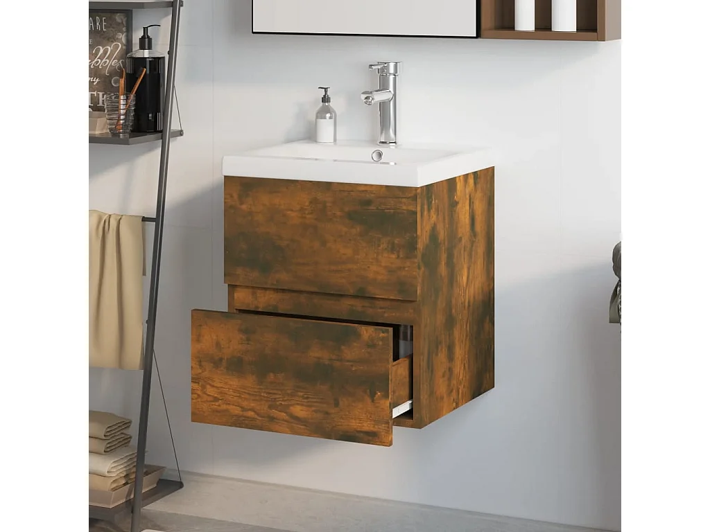 Meuble lavabo avec bassin intégré Chêne fumé Bois d'ingénierie
