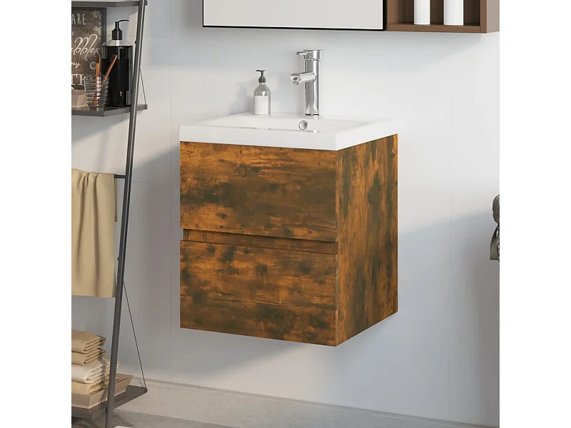 Mueble de baño con lavabo madera de ingeniería roble ahumado