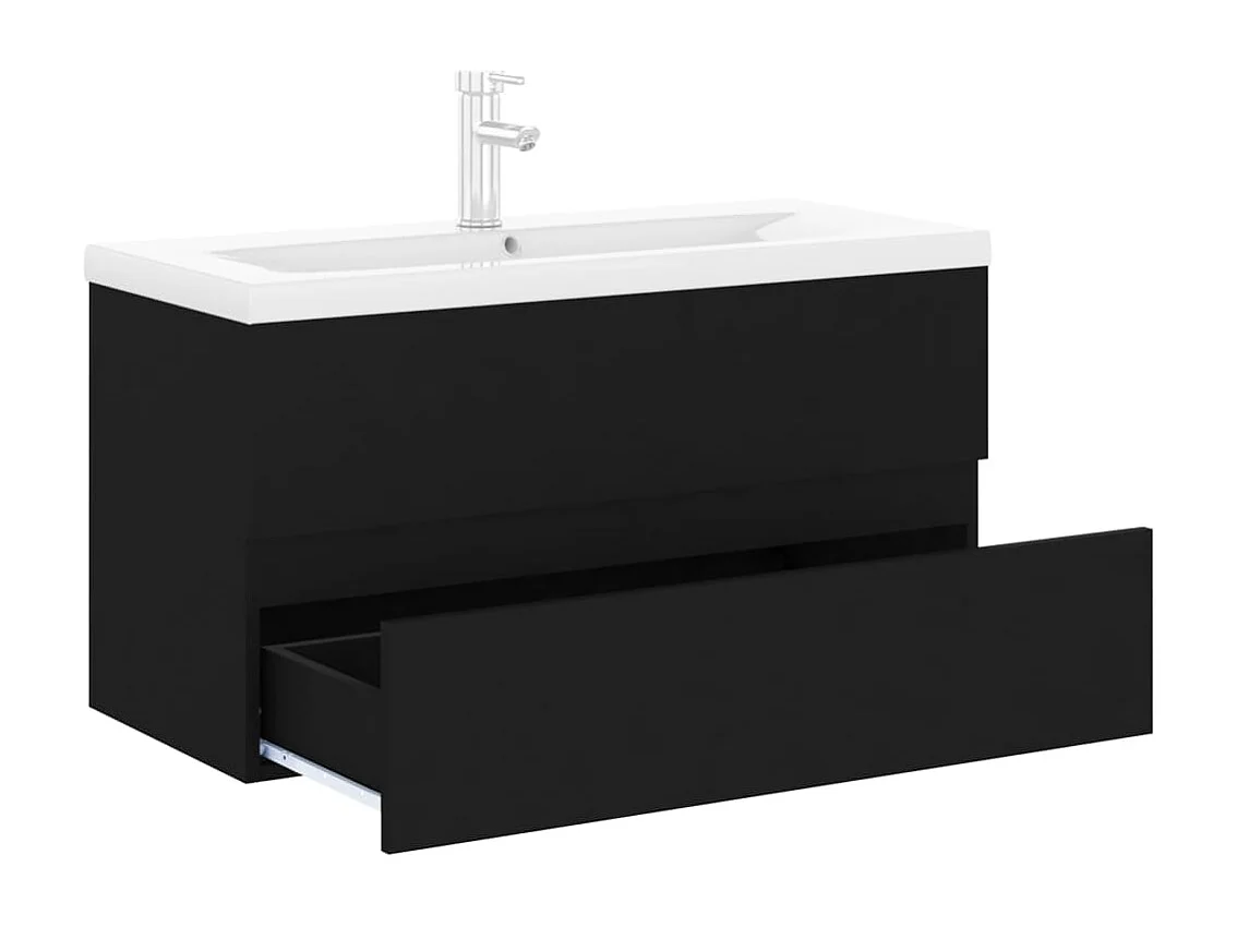 Mobile con Lavabo Integrato Nero in Legno Multistrato