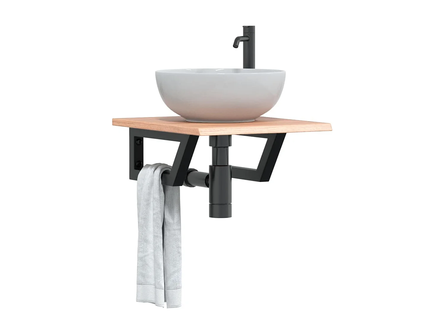 Étagère de vasque murale acier et bois de chêne massif