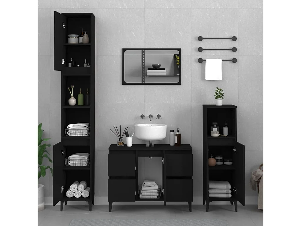 Armario para lavabo madera contrachapada negro 80x33x60 cm