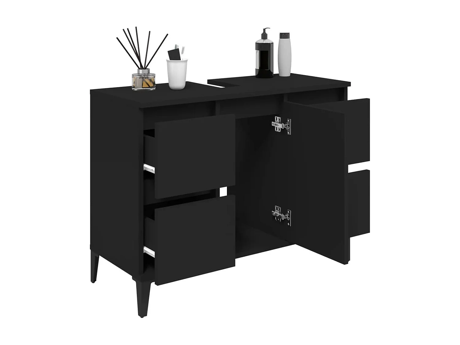 Armario para lavabo madera contrachapada negro 80x33x60 cm