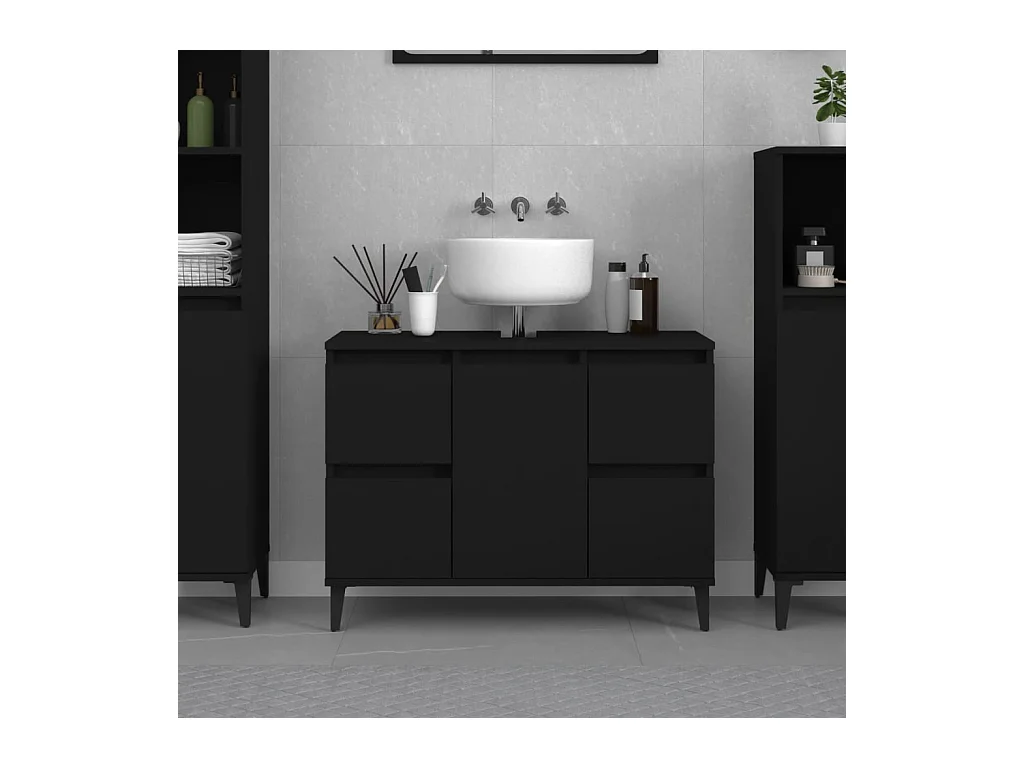 Meuble d'évier noir 80x33x60 cm bois d'ingénierie