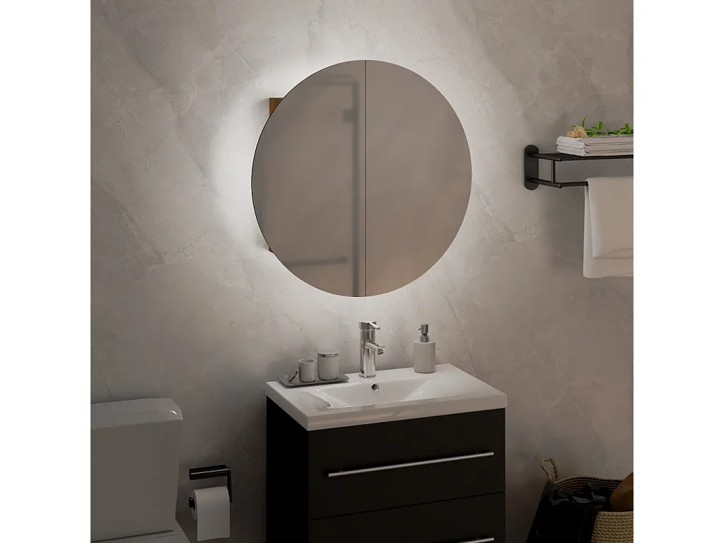 Armoire de salle de bain miroir rond et LED Chêne 40x40x17,5 cm